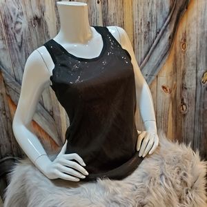 Sheer black front w/ a sequence underlay tank top